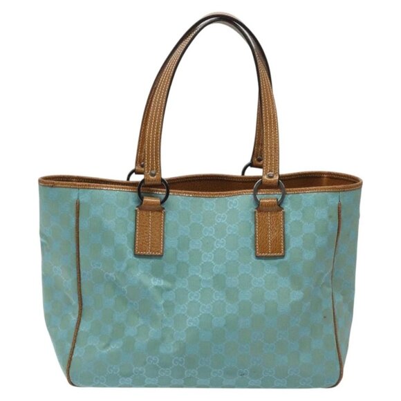 GUCCI GG Canvas Tote Bag Turquoise Blue 113017 Auth 115077 - Picture 1 of 16
